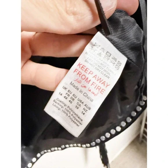 Nasty Gal Black Faux Leather Studded‎ Fringe Moto Jacket Asymmetric Zip Size 10 - Picture 5 of 5